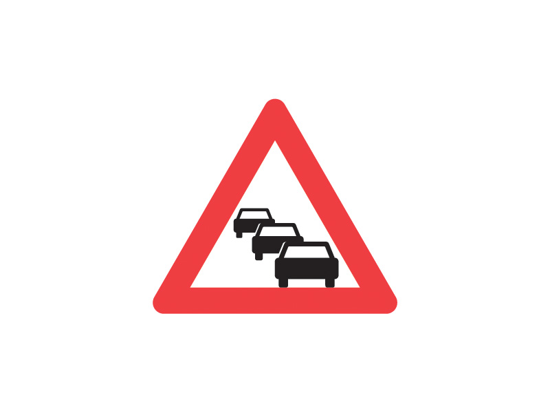 A20 - Risiko for kødannelse. Tavlen møder man oftest på motorvej, er man sidste bil i køen, tænder man advarselsblinket ( havariblink).