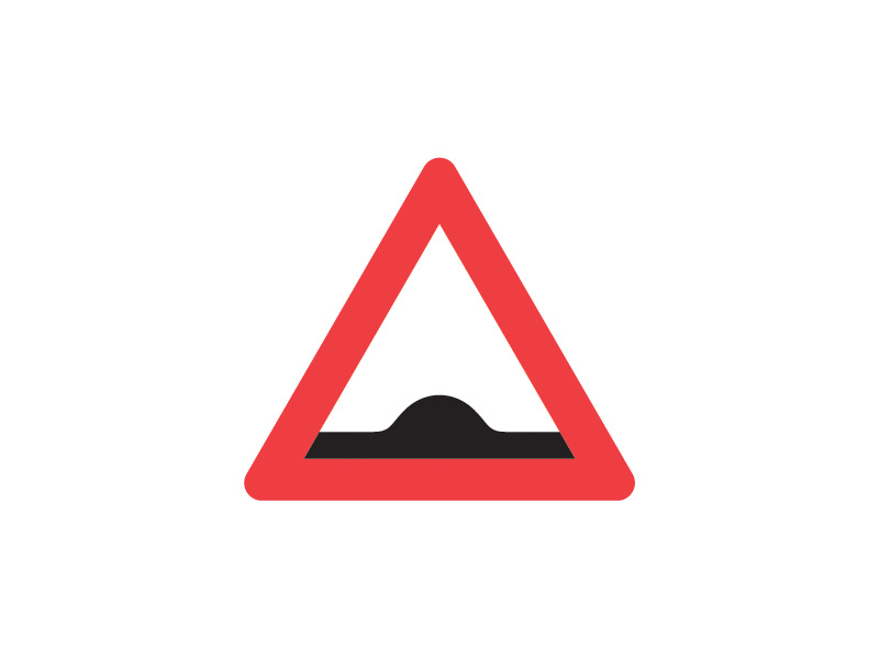 A36 - Bump. Vær særlig opmærksom på vejens udstyr, bump kan være meget farlige ved for høj hastighed.