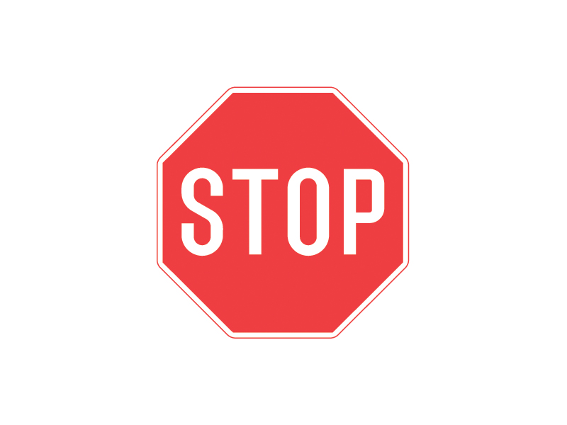 B13 - Stop. Tavlen angiver, at kørende har ubetinget vigepligt og skal stoppe før fremkørsel i et kryds eller før fremkørsel over jernbanespor. I kryds kan cyklister og førere af lille knallert, der lovligt benytter cykelstien, dog uden at stoppe svinge til højre ad cykelsti langs den krydsende vejs højre side, hvis dette kan ske uden ulempe for andre trafikanter. Ved jernbanespor opsættes tavlen under A 74 Krydsmærke. Tavlen bruges normalt i forbindelse med S 13 Stoplinje, jf. § 55.