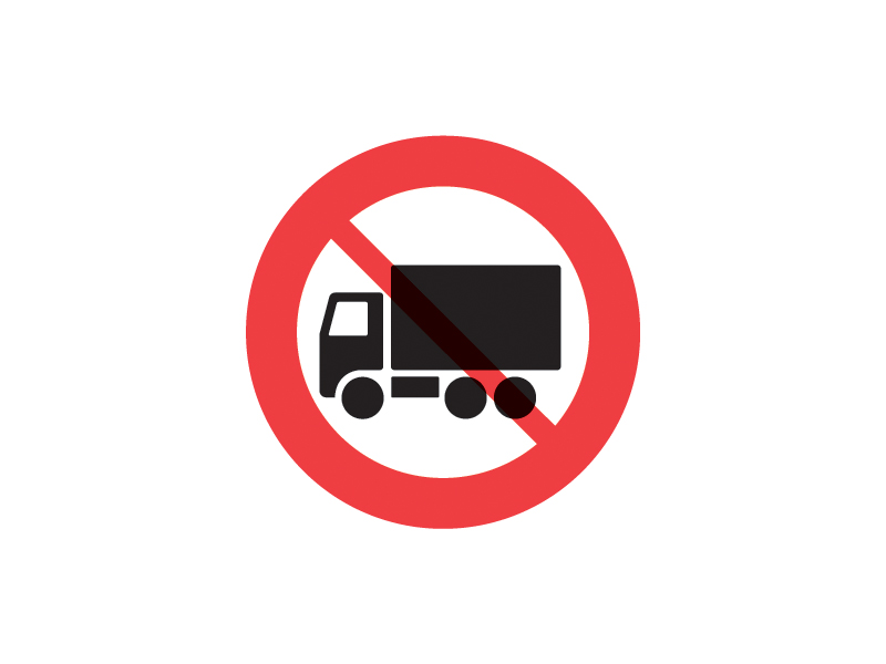 C23_1 - Lastbil forbudt. Forbuddet kan med vægtangivelse på undertavle begrænses til kun at gælde for køretøjer, herunder lastbilvogntog, hvis samlede tilladte totalvægt er større end den angivne.