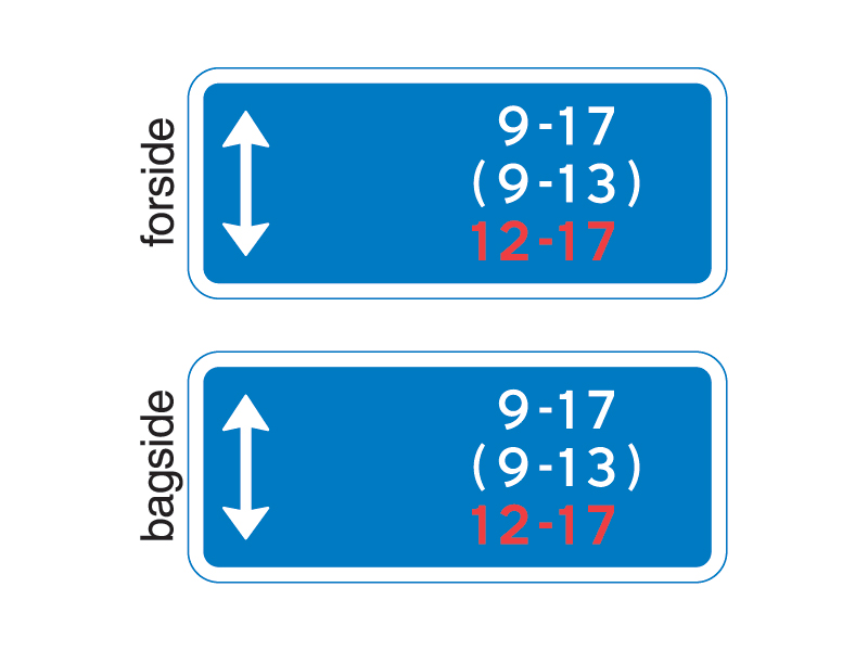 Ue33_1_1 - Parkeringsbestemmelsen gælder både før og efter tavlen inden for angivede tidsrum.
